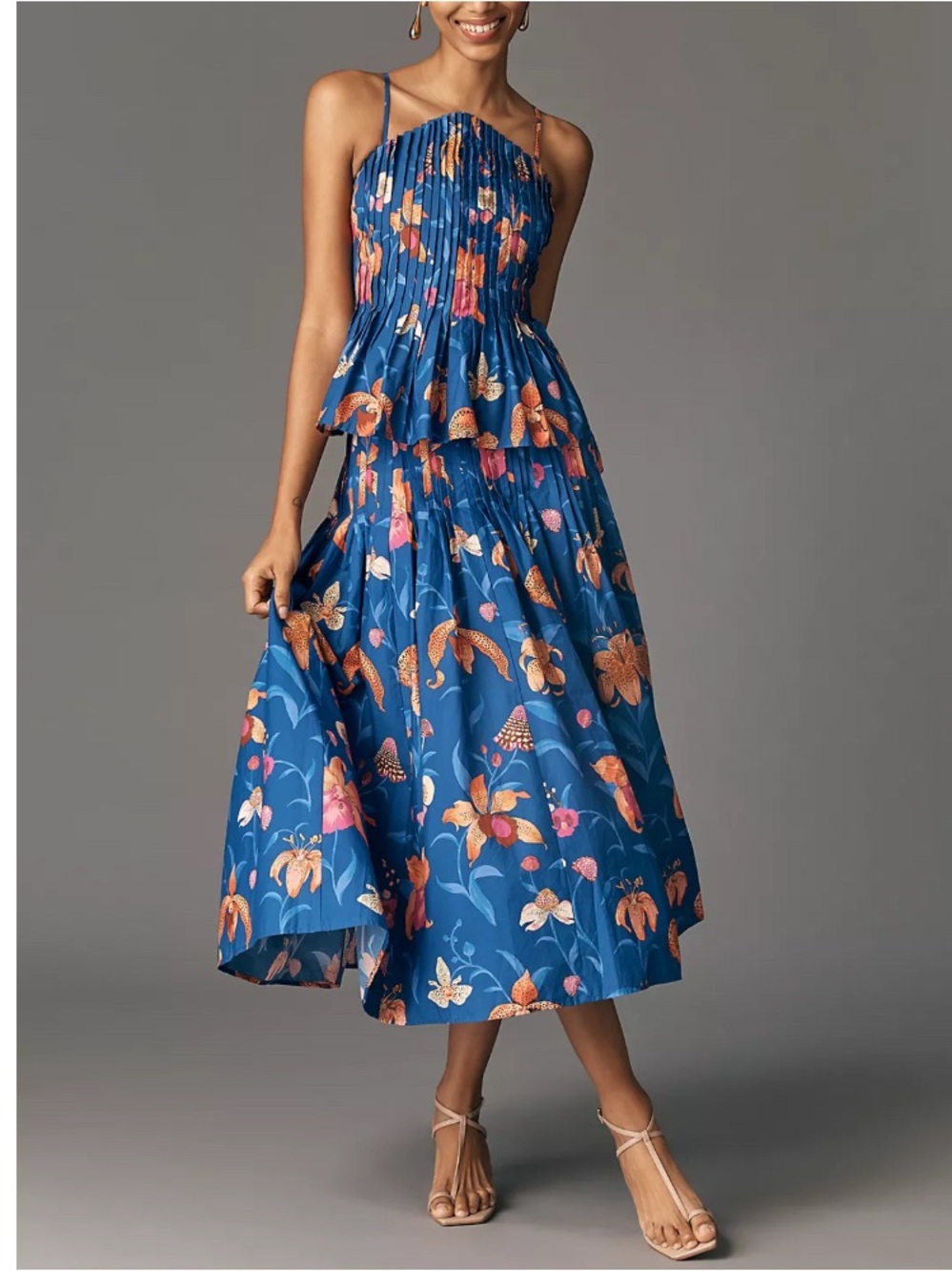 FARM Rio Blue Floral Pintuck Midi Skirt Size Medium NWT - Picture 12 of 16